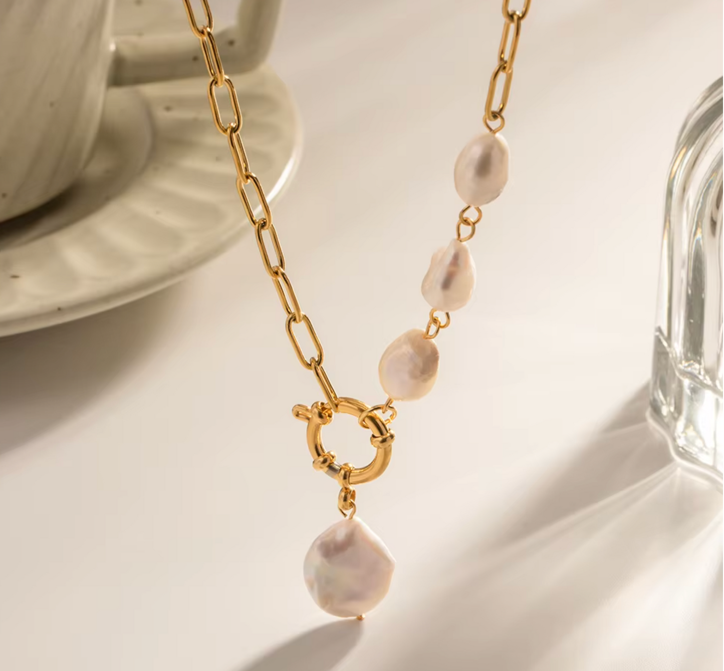 Polly Pearl Paperclip Necklace