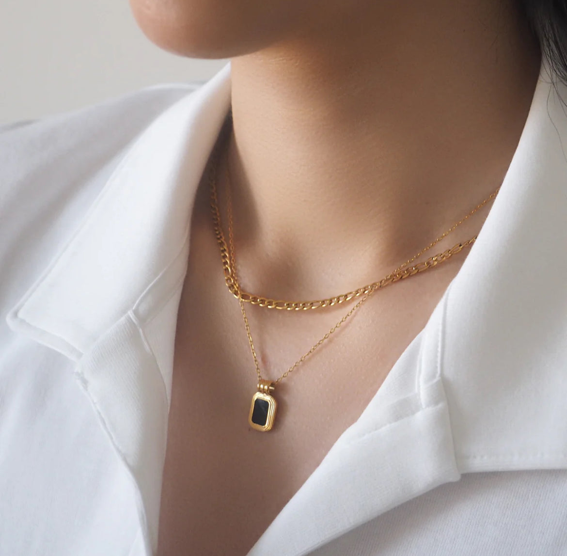 Polly Double Layered Black Pendant Necklace