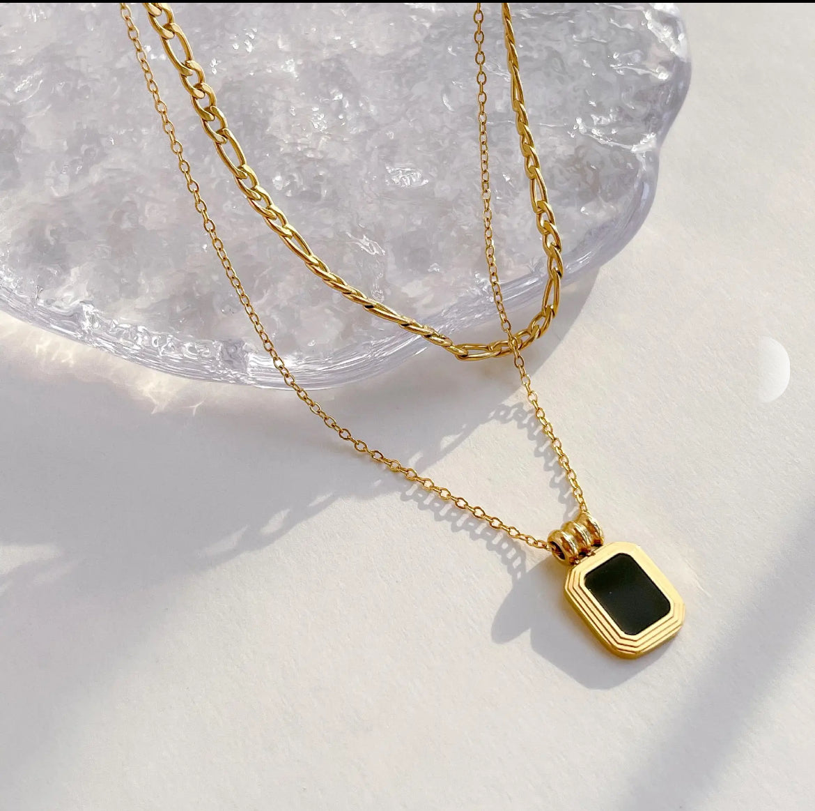 Polly Double Layered Black Pendant Necklace