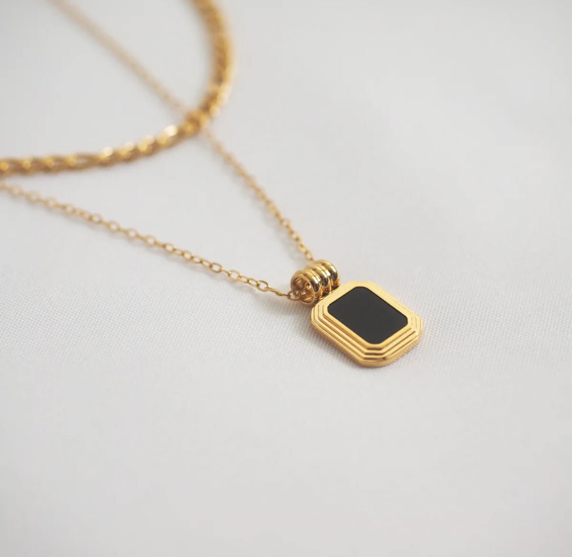 Polly Double Layered Black Pendant Necklace