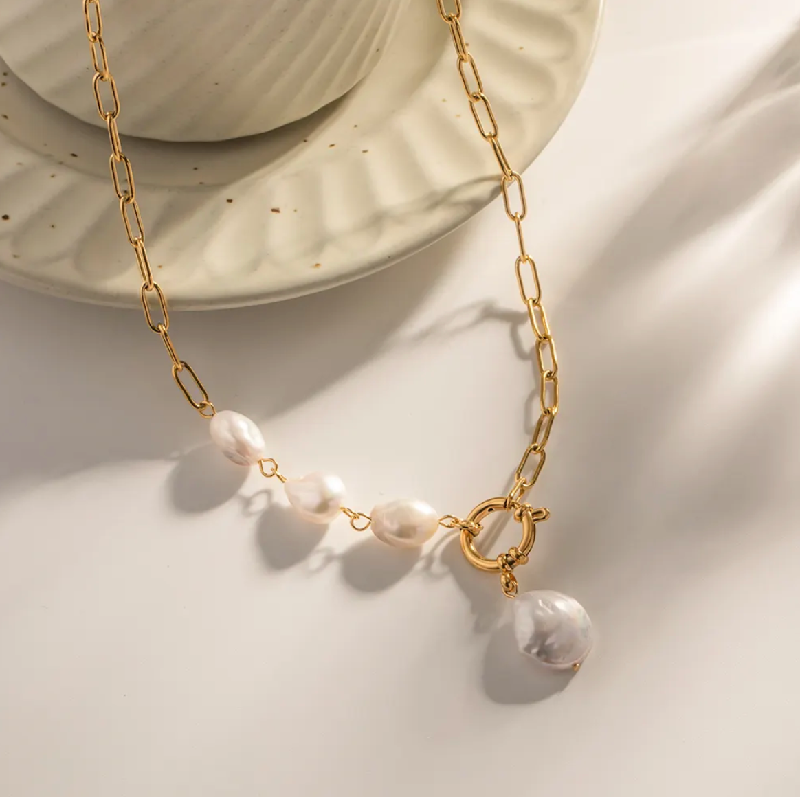 Polly Pearl Paperclip Necklace